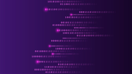 Fototapete - Program code. Computer background of numbers. Analytics, sorting, structuring, information transfer. Purple background with data flow. Binary code, artificial intelligence.