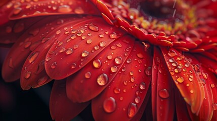 Aufkleber - Macro shot of raindrops cascading off the vibrant petals of a gerbera daisy after a refreshing shower