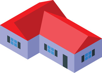 Poster - Isometric private house with red roof standing on white background
