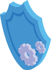 Poster - Blue shield is protecting two gears, representing the concept of cybersecurity