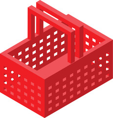 Poster - Red empty shopping basket standing upright isolated on white background