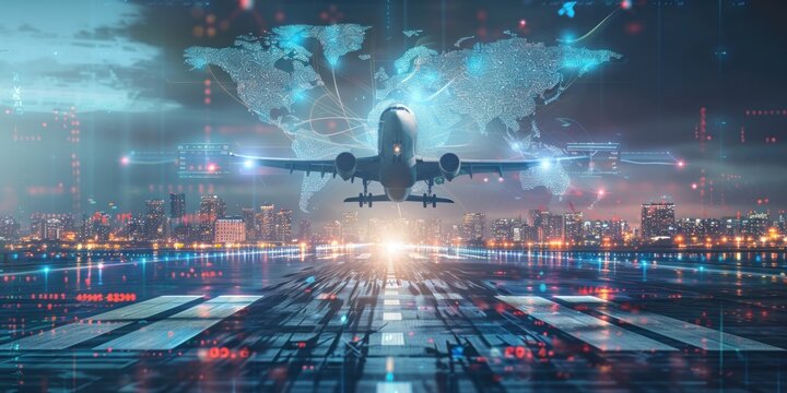 Technology digital future of commercial air transport concept.
