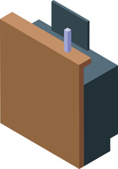 Poster - Isometric reception desk with computer for hotel employee working at office