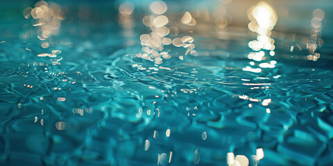 Poster - Abstract background with blurry lights on pool water. Caustics and bokeh. Created with Generative AI technology.