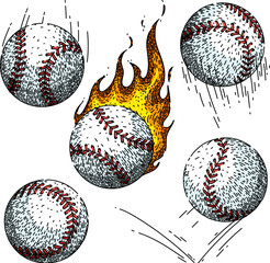 Poster - baseball ball set hand drawn. base isolated, equipment game, silhouette laces baseball ball vector sketch. isolated color illustration