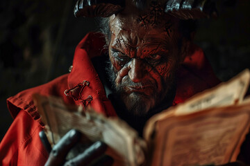 Wall Mural - AI generated portrait of humanized demon fantasy style on dark background