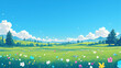 © lin - 3D cartoon Spring meadow lovely pink flowers 3D natural background