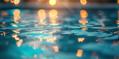 Poster - Abstract background with blurry lights on pool water. Caustics and bokeh. Created with Generative AI technology.