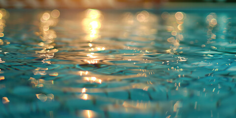 Poster - Abstract background with blurry lights on pool water. Caustics and bokeh. Created with Generative AI technology.