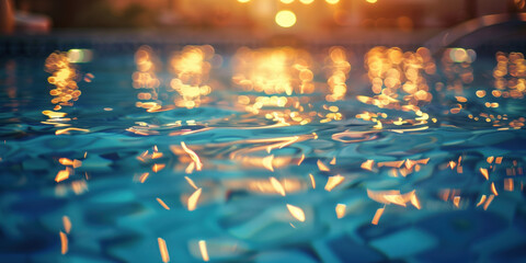 Poster - Abstract background with blurry lights on pool water. Caustics and bokeh. Created with Generative AI technology.
