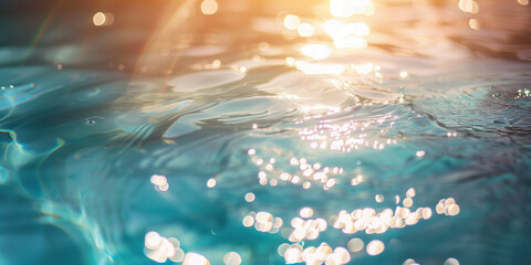 Poster - Abstract background with blurry lights on pool water. Caustics and bokeh. Created with Generative AI technology.
