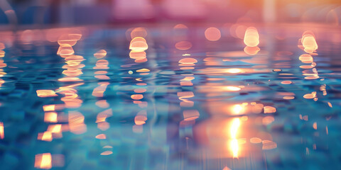 Poster - Abstract background with blurry lights on pool water. Caustics and bokeh. Created with Generative AI technology.