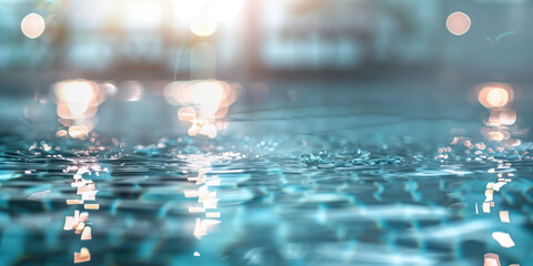 Poster - Abstract background with blurry lights on pool water. Caustics and bokeh. Created with Generative AI technology.
