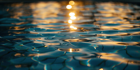 Poster - Abstract background with blurry lights on pool water. Caustics and bokeh. Created with Generative AI technology.