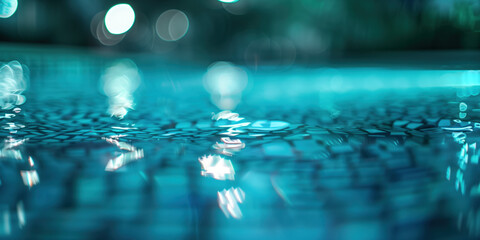 Poster - Abstract background with blurry lights on pool water. Caustics and bokeh. Created with Generative AI technology.