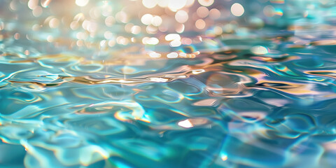 Poster - Abstract background with blurry lights on pool water. Caustics and bokeh. Created with Generative AI technology.