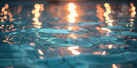 Wall Mural - Abstract background with blurry lights on pool water. Caustics and bokeh. Created with Generative AI technology.