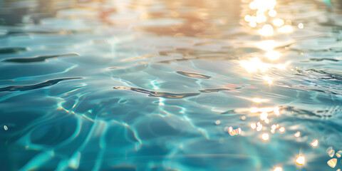 Poster - Abstract background with blurry lights on pool water. Caustics and bokeh. Created with Generative AI technology.