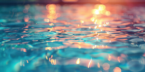 Poster - Abstract background with blurry lights on pool water. Caustics and bokeh. Created with Generative AI technology.