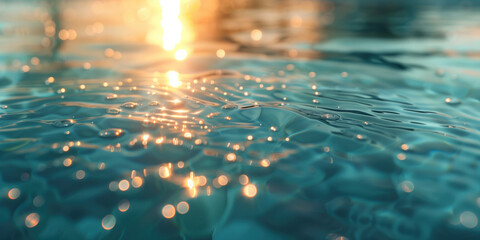 Poster - Abstract background with blurry lights on pool water. Caustics and bokeh. Created with Generative AI technology.
