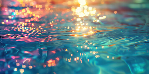 Poster - Abstract background with blurry lights on pool water. Caustics and bokeh. Created with Generative AI technology.