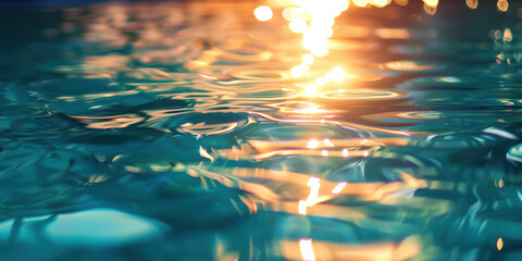 Poster - Abstract background with blurry lights on pool water. Caustics and bokeh. Created with Generative AI technology.