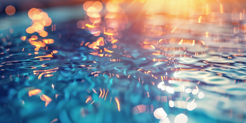 Poster - Abstract background with blurry lights on pool water. Caustics and bokeh. Created with Generative AI technology.