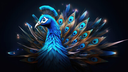 Naklejka na meble Futuristic Neon Peacock Art with Glowing Effects

