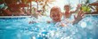 © Dalibor - Child splashing water in the pool, summer vacation, fun in the sun, happy moments, family time, joyful play.