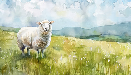 Wall Mural - Two sheep standing in a field of tall grass