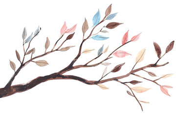 branch with leaves watercolor painting minimal elements design, isolated on white background, png