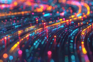 Poster - Network traffic visualized as blocky data packets traveling along pixelated cables, reminiscent of classic arcade games