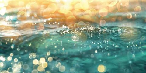 Poster - Abstract background with blurry lights on sea water. Caustics and bokeh. Created with Generative AI technology.