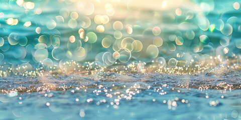 Poster - Abstract background with blurry lights on sea water. Caustics and bokeh. Created with Generative AI technology.