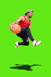 © STOCK PHOTO 4 U - Dynamic Basketball Player in Mid-Air Dunk Against Green Screen Background for Sports and Fitness Concepts