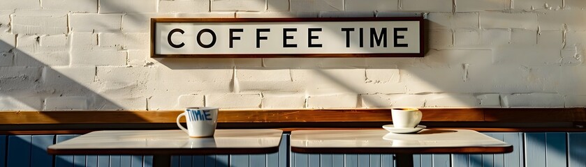 Canvas Print - Minimalist Caf Setting with Sleek Designs and  Coffee Time  Sign Inviting Ambiance for Refreshment