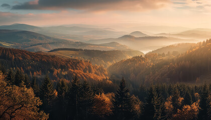 Wall Mural - A beautiful mountain range with trees in autumn colors