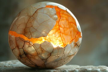 Poster - Elegant shot of a cracked but still luminous pearl on a minimal background,