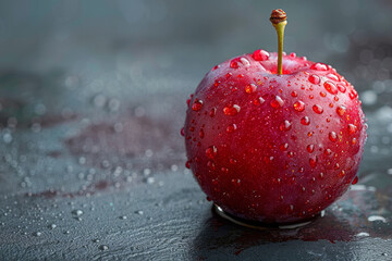 Aufkleber - Minimalist image of a bitten plum on a plain dark background,