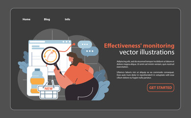 Poster - A focused marketer scrutinizes analytics on a computer dashboard.