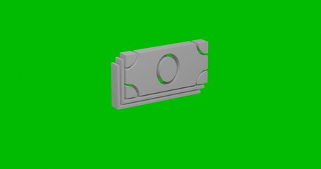 Poster - Animation of rotation of a white money bundle symbol with shadow. Simple and complex rotation. Seamless looped 4k animation on green chroma key background