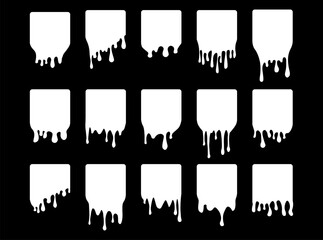 Wall Mural - Set of drip square labels. Paint drip stickers. White paint liquid. White inkblot