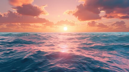 Poster - An image depicting a serene ocean landscape at sunset.