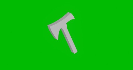 Poster - Animation of rotation of a white axe symbol with shadow. Simple and complex rotation. Seamless looped 4k animation on green chroma key background