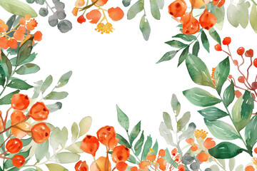 Wall Mural - A watercolor painting of autumn leaves and berries with a white background