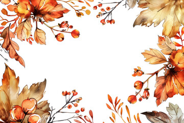 Wall Mural - A watercolor painting of autumn leaves and berries with a white background