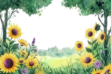 Wall Mural - A field of flowers with a sunflower in the foreground