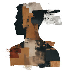 Canvas Print - PNG Man with a brown brush stroke art painting collage.