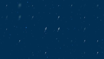 Poster - Template animation of evenly spaced mystical Spear symbols of different sizes and opacity. Animation of transparency and size. Seamless looped 4k animation on dark blue background with stars