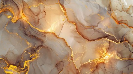 Luxury abstract mixture of pastel brown and gold paints. Imitation of marble stone cut